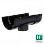 Cast Iron Deep Half Round Gutter Running Outlet - 125mm for 75mm Downpipe Black