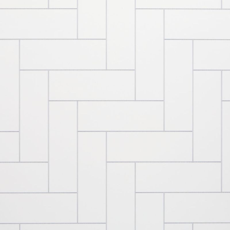 Bathroom Wall Panel - 1000mm x 2400mm x 10mm Grout Line Riven White Straight Herringbone