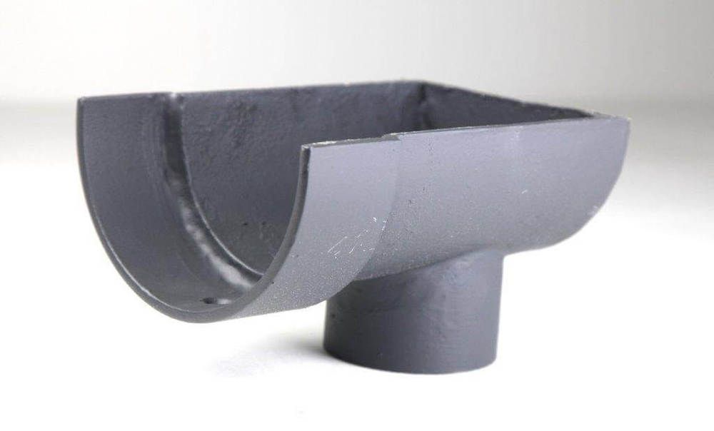 Cast Iron Deep Half Round Gutter Stopend Outlet - 100mm for 65mm Downpipe Primed