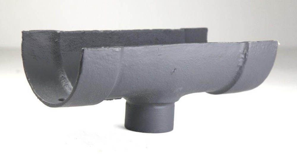 Cast Iron Deep Half Round Gutter Running Outlet - 125mm for 100mm Downpipe Primed