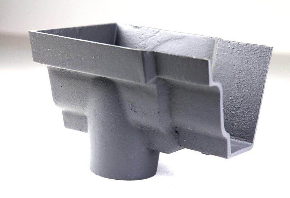 Cast Iron Moulded Ogee Gutter Left Hand Stopend Outlet - 100mm for 65mm Downpipe Primed