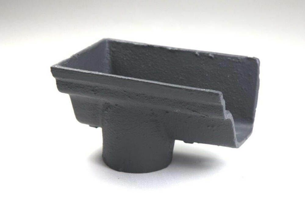 Cast Iron Notts Ogee Gutter Left Hand Stopend Outlet - 115mm for 75mm Downpipe Primed