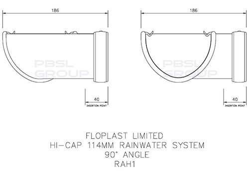 FloPlast Deepflow/ Hi-Cap Gutter Angle - 90 Degree x 115mm x 75mm Black