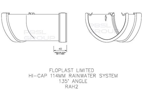 FloPlast Deepflow/ Hi-Cap Gutter Angle - 135 Degree x 115mm x 75mm Grey