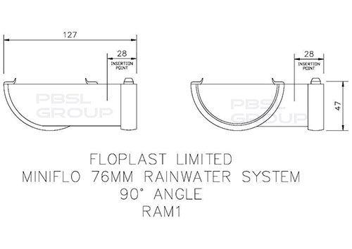 FloPlast Mini Gutter Angle - 90 Degree x 76mm Black