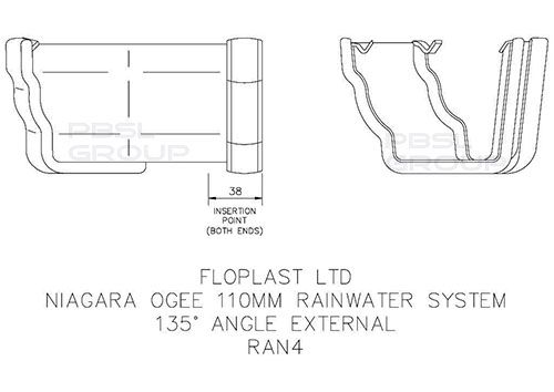 FloPlast Ogee Gutter External Angle - 135 Degree x 110mm x 80mm White