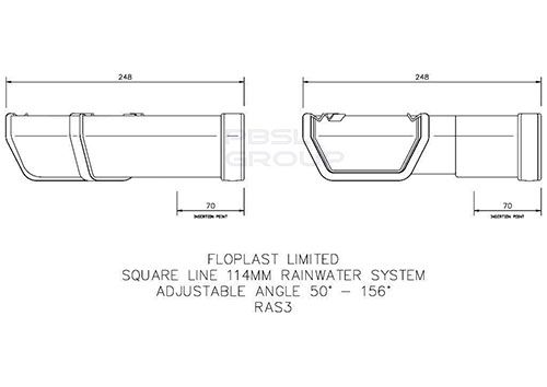 FloPlast Square Gutter Adjustable Angle - 50 to 156 Degree x 114mm Black