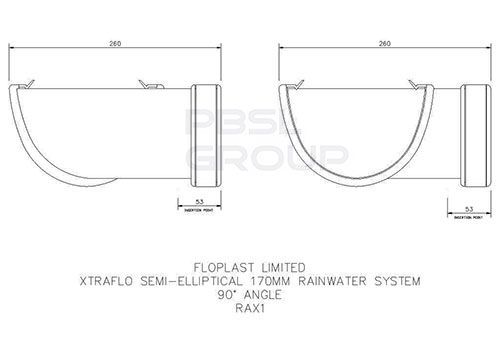 FloPlast Industrial/ Xtraflo Gutter Angle - 90 Degree x 170mm Black