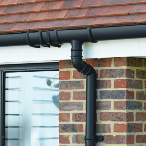 FloPlast Square Downpipe Offset Bend - 112.5 Degree x 65mm Cast Iron Effect