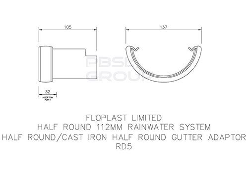 FloPlast PVC Half Round to Cast Iron Half Round Gutter Adaptor - White