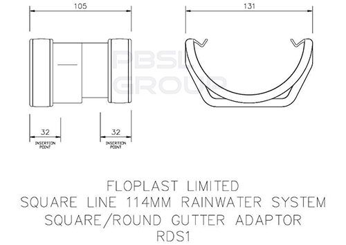PVC Square to PVC Half Round Gutter Adaptor - Black
