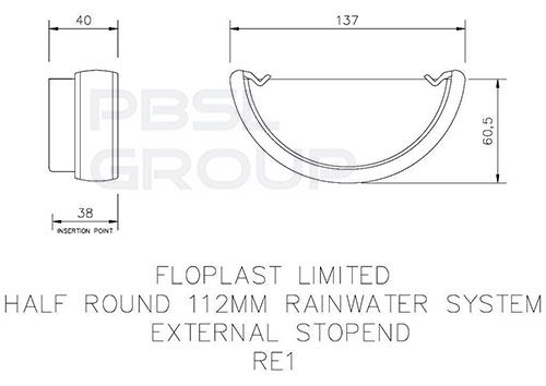 FloPlast Half Round Gutter External Stopend - 112mm Black