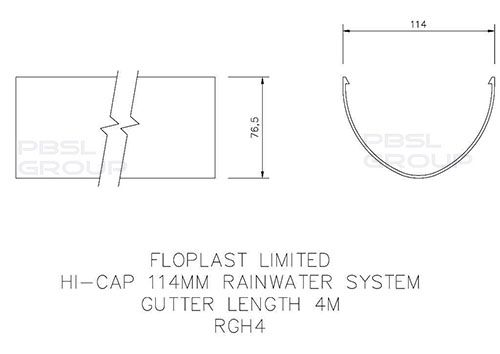 FloPlast Deepflow/ Hi-Cap Gutter - 115mm x 75mm x 4mtr Black