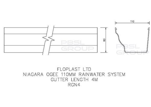 FloPlast Ogee Gutter - 110mm x 80mm x 4mtr Black