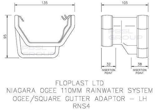 FloPlast Square to Ogee Left Hand Gutter Adaptor - Brown