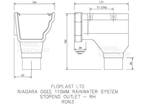 FloPlast Ogee Black Stopend Outlet Right Hand 