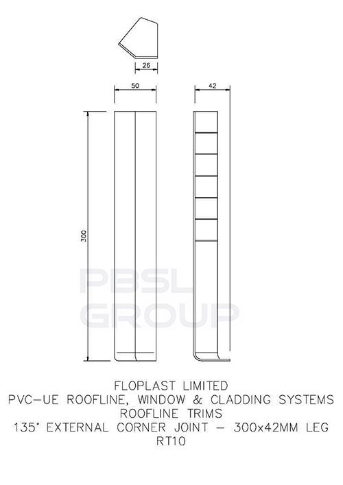 White Fascia Capping Board External Corner Joint Trim - 135 Degree x 300mm