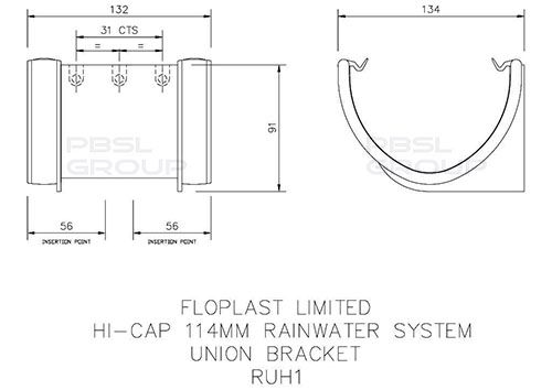 FloPlast Deepflow/ Hi-Cap Gutter Union Bracket - 115mm x 75mm White