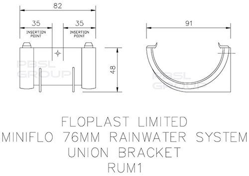 FloPlast Mini Gutter Union Bracket - 76mm Black
