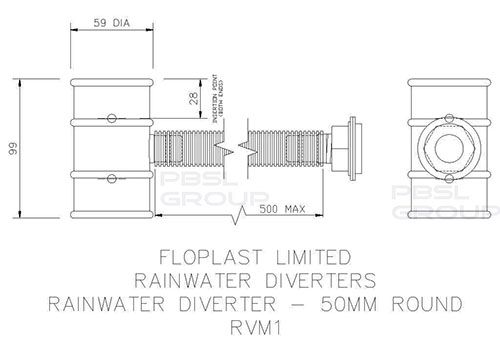 Mini Gutter Rain Diverter - 50mm Black