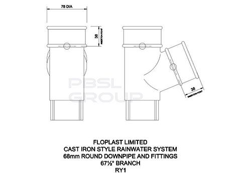 FloPlast Round Downpipe Branch - 112 Degree x 68mm Grey