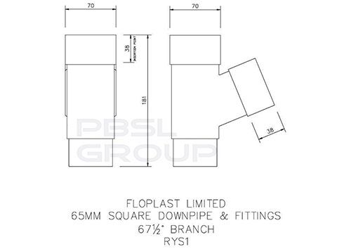 FloPlast Square Downpipe Branch - 112 Degree x 65mm Black