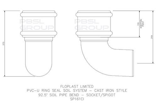 FloPlast Ring Seal Soil Bend Single Socket - 92.5 Degree x 110mm Cast Iron Effect