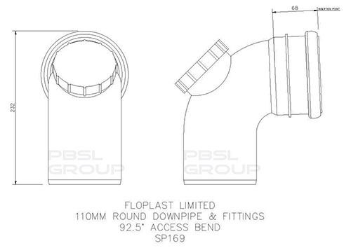 FloPlast Ring Seal Soil Access Bend - 92.5 Degree x 110mm Black