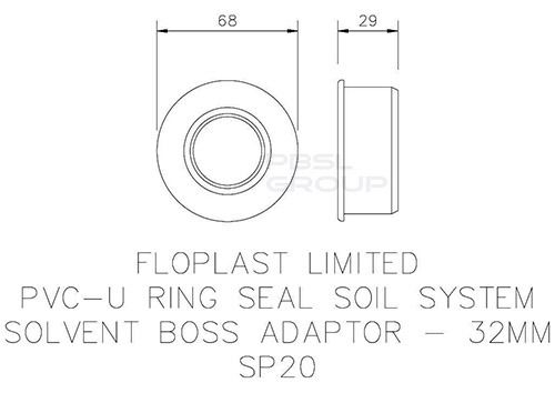 FloPlast Solvent Weld Soil Boss Adaptor - 32mm Grey