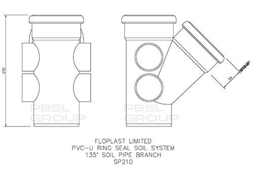 FloPlast Ring Seal Soil Branch - 135 Degree x 110mm Grey