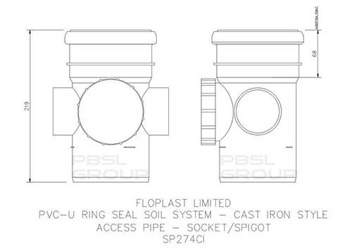 FloPlast Ring Seal Soil Access Pipe Single Socket - 110mm Cast Iron Effect
