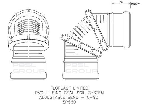FloPlast Ring Seal Soil Adjustable Bend Double Socket - 0-90 Degree x 110mm Black