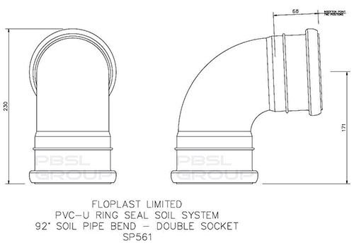 FloPlast Ring Seal Soil Bend Double Socket - 92.5 Degree x 110mm Grey