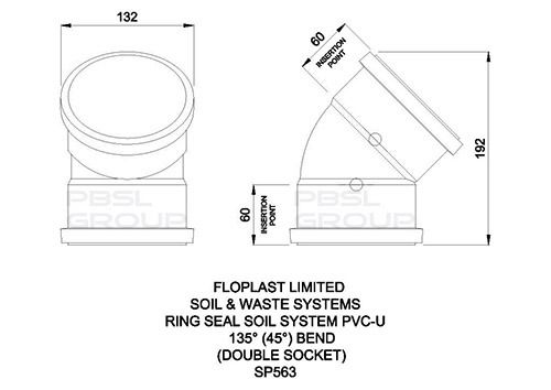 FloPlast Ring Seal Soil Bend Double Socket - 135 Degree x 110mm White