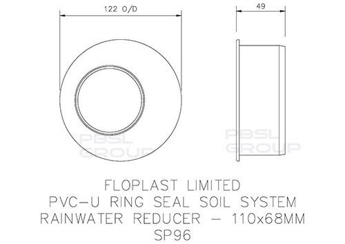 FloPlast Ring Seal Soil Reducer - 110mm x 68mm Black