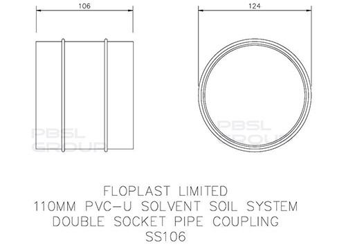 FloPlast Solvent Weld Soil Coupling Double Socket - 110mm Black