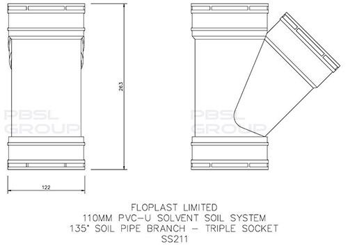 FloPlast Solvent Weld Soil Branch - 135 Degree x 110mm Olive Grey