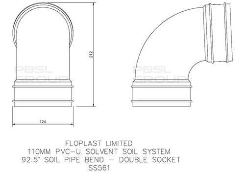 FloPlast Solvent Weld Soil Bend - 92.5 Degree x 110mm Black