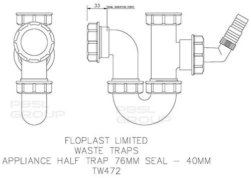 FloPlast Appliance Half Trap - 40mm White