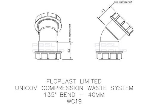 FloPlast Multi Fit Compression Waste Bend - 135 Degree x 40mm