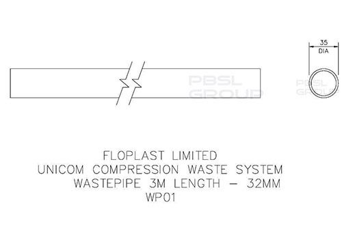 FloPlast Push Fit Waste Pipe - 32mm x 3mtr Black