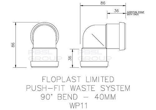 FloPlast Push Fit Waste Bend Knuckle - 90 Degree x 40mm Black