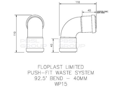 FloPlast Push Fit Waste Bend Swept - 92.5 Degree x 40mm Black