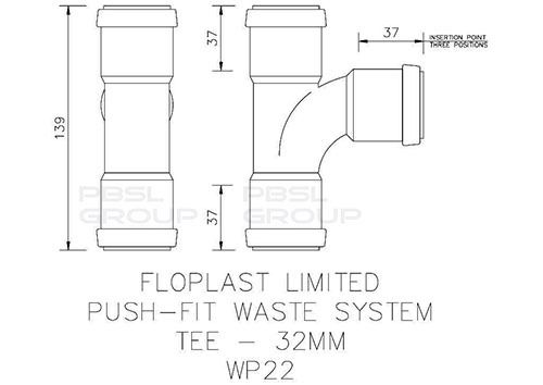FloPlast Push Fit Waste Tee - 32mm Black