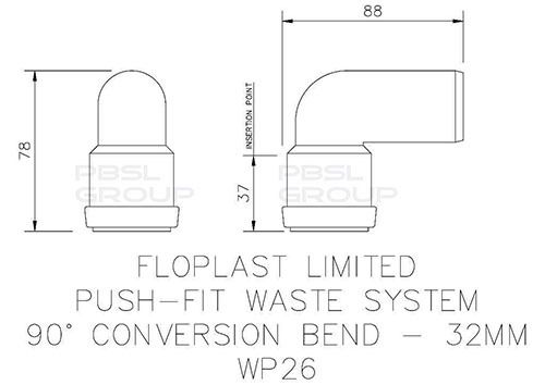 FloPlast Push Fit Waste Bend Swivel - 90 Degree x 32mm Grey