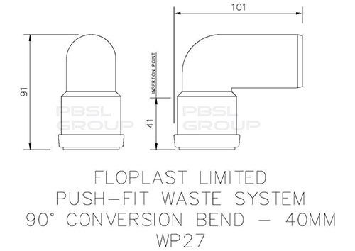 FloPlast Push Fit Waste Bend Swivel - 90 Degree x 40mm Grey
