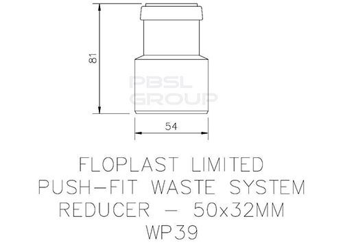 FloPlast Push Fit Waste Reducer - 50mm x 32mm Grey