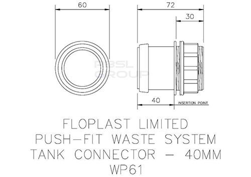FloPlast Push Fit Waste Tank Connector - 40mm Grey