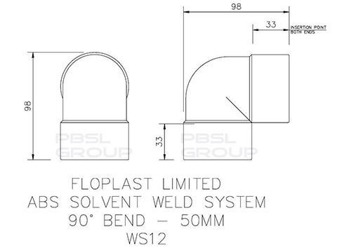 FloPlast Solvent Weld Waste Bend Knuckle - 90 Degree x 50mm Grey