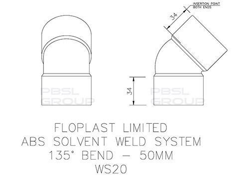 FloPlast Solvent Weld Waste Bend - 135 Degree x 50mm White